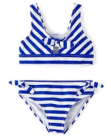 Girls Striped Tie Front Bikini Swimsuit