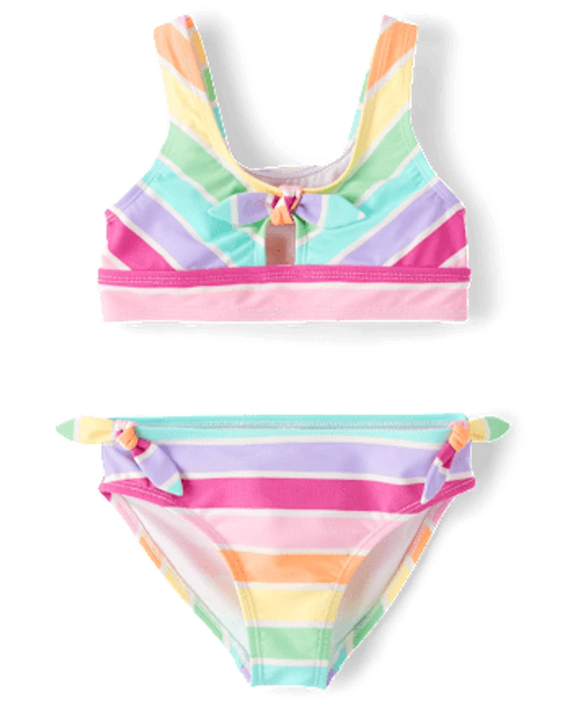 Girls Striped Tie Front Bikini Swimsuit