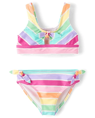 Girls Striped Tie Front Bikini Swimsuit