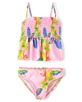 Girls Print Smocked Tankini Swimsuit