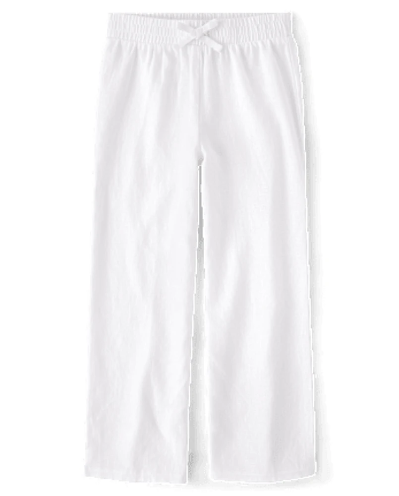 Girls Linen-Blend Wide Leg Beach Pants