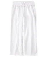 Girls Linen-Blend Wide Leg Beach Pants