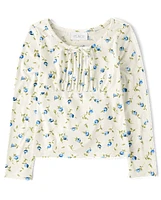 Girls Floral Ribbed Top