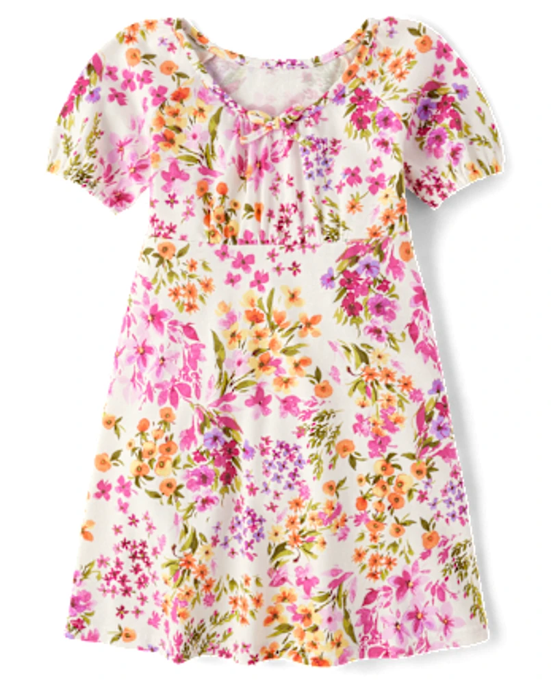 Girls Floral Puff Sleeve Dress