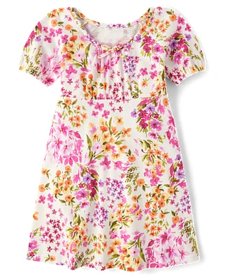 Girls Floral Puff Sleeve Dress