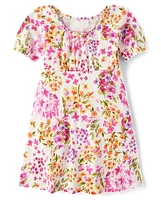 Girls Floral Puff Sleeve Dress