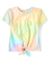 Girls Rainbow Marble Tie Front Top