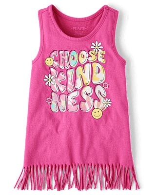 Girls Choose Kindness Fringe Tank Top