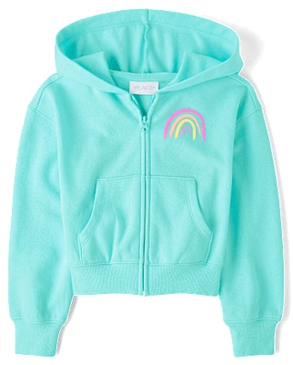 Girls Graphic Fleece Zip Up Hoodie