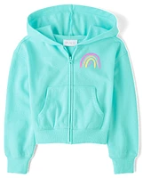Girls Graphic Fleece Zip Up Hoodie