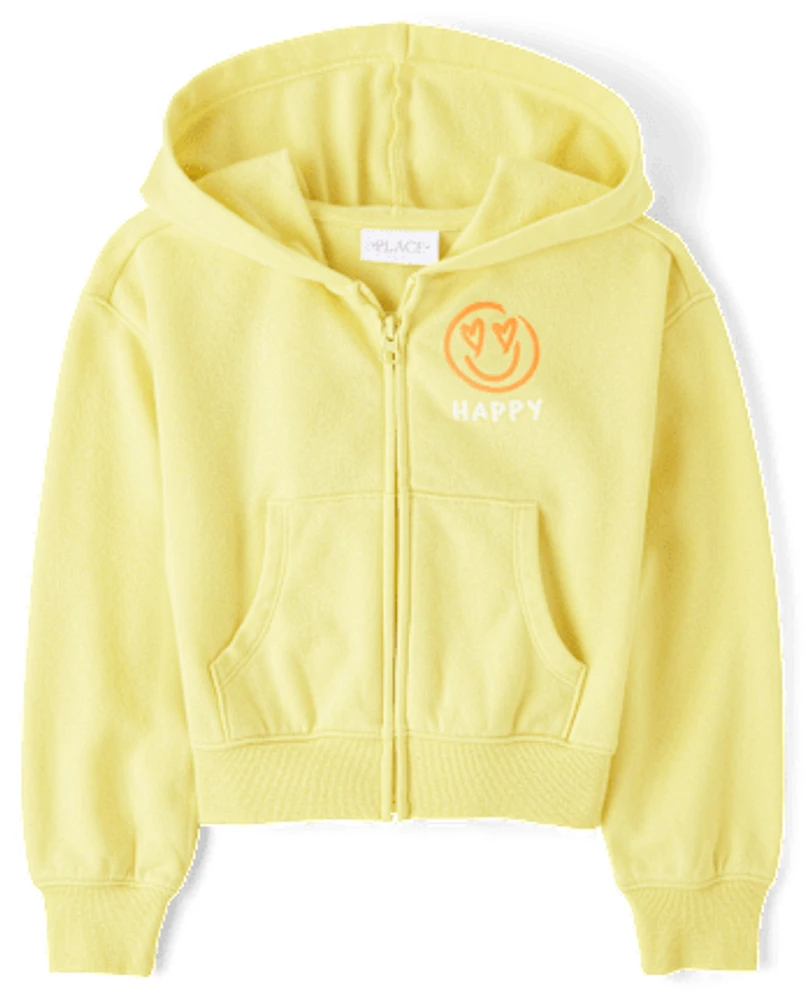 Girls Graphic Fleece Zip Up Hoodie