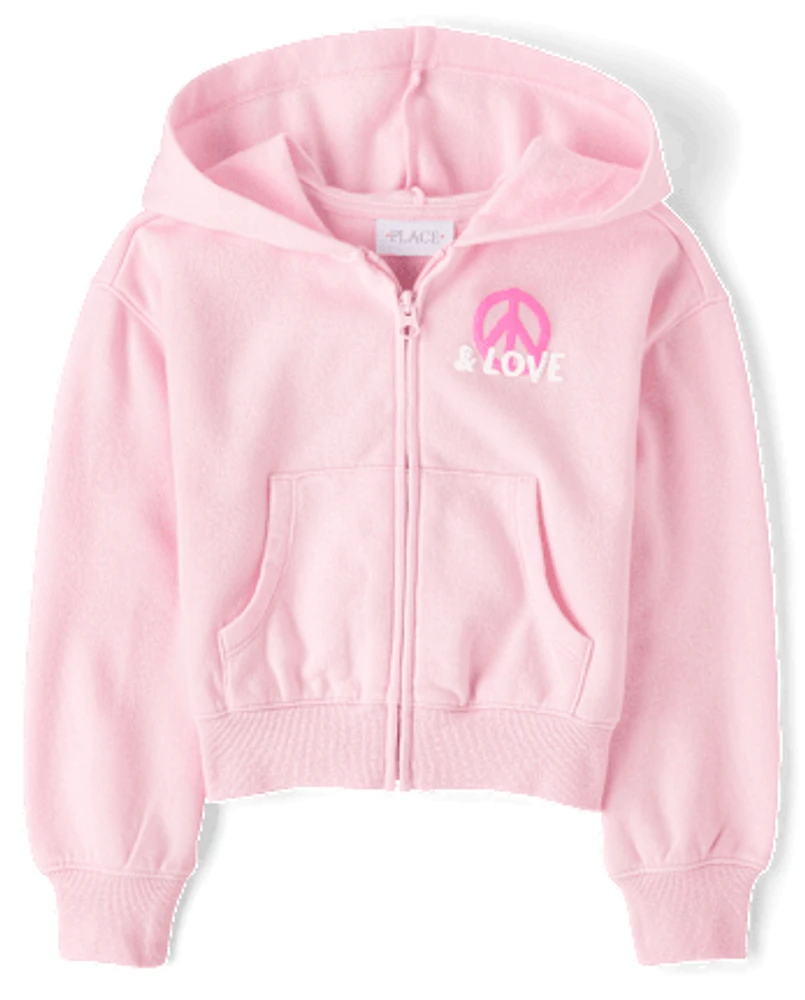 Girls Graphic Fleece Zip Up Hoodie