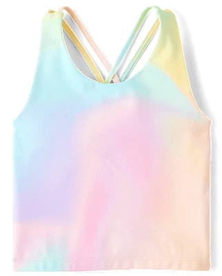 Girls Quick Dry Rainbow Marble Cross Back Tank Top