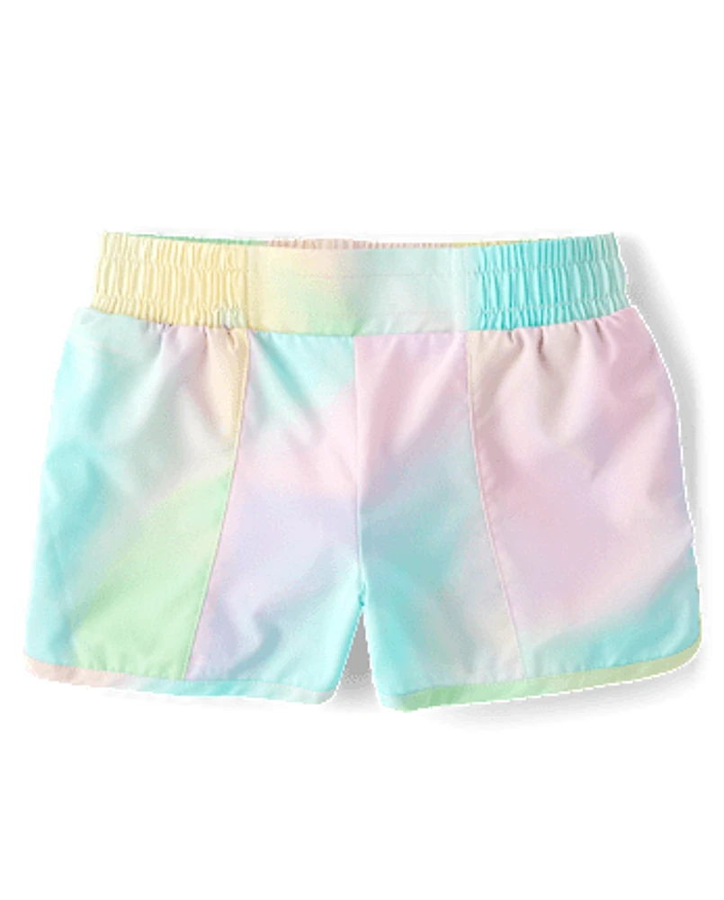 Girls Quick Dry Rainbow Marble Lined Shorts