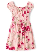 Girls Floral Smocked Dress