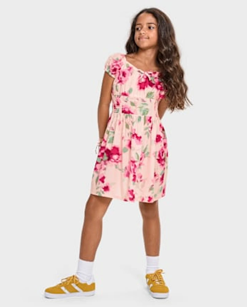 Girls Floral Smocked Dress