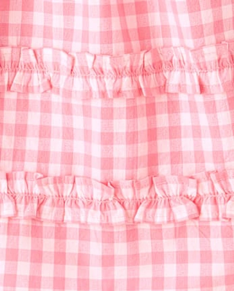 Girls Mommy And Me Gingham Poplin Smocked Ruffle Dress