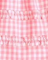 Girls Mommy And Me Gingham Poplin Smocked Ruffle Dress