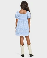 Girls Mommy And Me Gingham Poplin Smocked Ruffle Dress