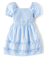 Girls Mommy And Me Gingham Poplin Smocked Ruffle Dress