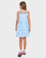 Girls 3D Butterfly Mesh Fit And Flare Dress