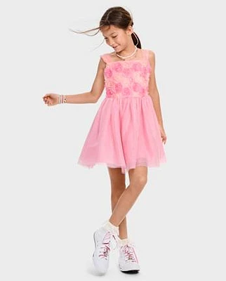 Fille 3D Rosette Mesh Robe évasée