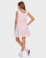 Girls Rainbow Shimmer Mesh Ruffle Dress