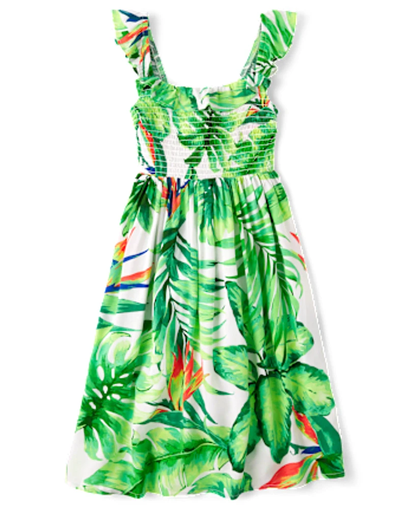 Girls Matching Family Tropical Midi Smocked Dress