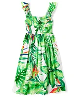 Girls Matching Family Tropical Midi Smocked Dress