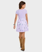 Girls Floral Ribbed Fit And Flare Dress