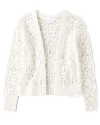 Girls Pointelle Open Front Cardigan