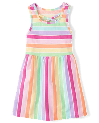 Girls Rainbow Striped Tank Dress