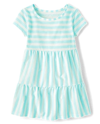 Girls Striped Tiered Dress