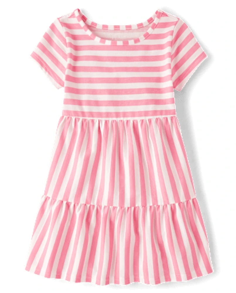 Girls Striped Tiered Dress