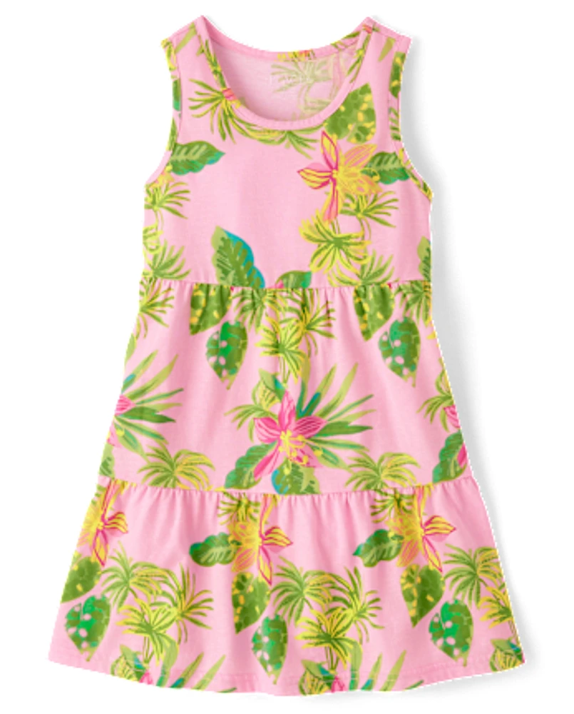 Girls Tropical Tiered Dress