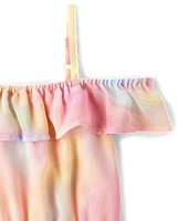 Girls Rainbow Tie Dye Off Shoulder Dress