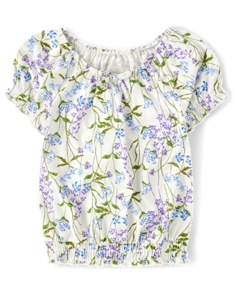 Girls Floral Smocked Top