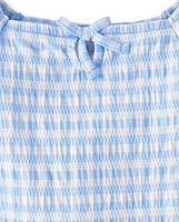 Girls Gingham Smocked Keyhole Top