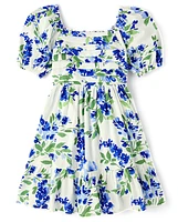 Girls Mommy And Me Floral Pleated Ruffle Dress