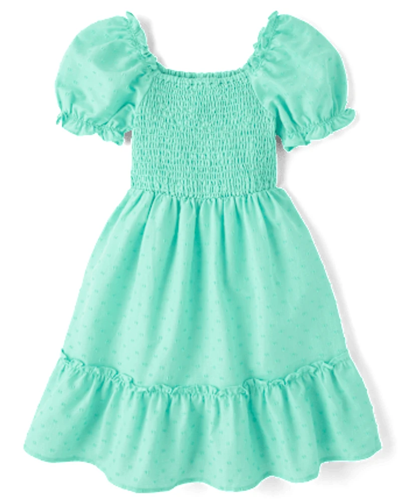 Girls Mommy And Me Smocked Ruffle Dress