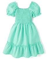 Girls Mommy And Me Smocked Ruffle Dress