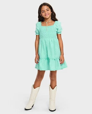 Girls Mommy And Me Smocked Ruffle Dress