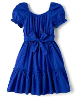 Girls Mommy And Me Bow Back Ruffle Dress