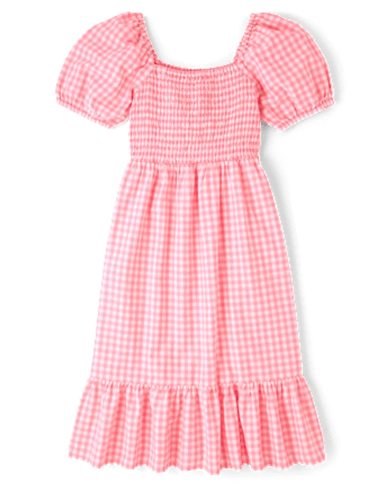 Womens Mommy And Me Gingham Poplin Smocked Tiered Dress