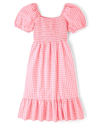 Womens Mommy And Me Gingham Poplin Smocked Tiered Dress