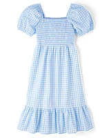 Womens Mommy And Me Gingham Poplin Smocked Tiered Dress