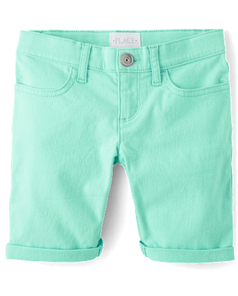 Girls Roll Cuff Twill Skimmer Shorts