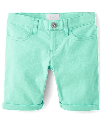 Girls Roll Cuff Twill Skimmer Shorts