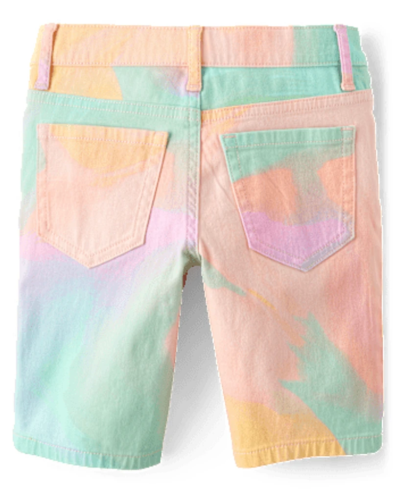 Girls Rainbow Tie Dye Twill Skimmer Shorts