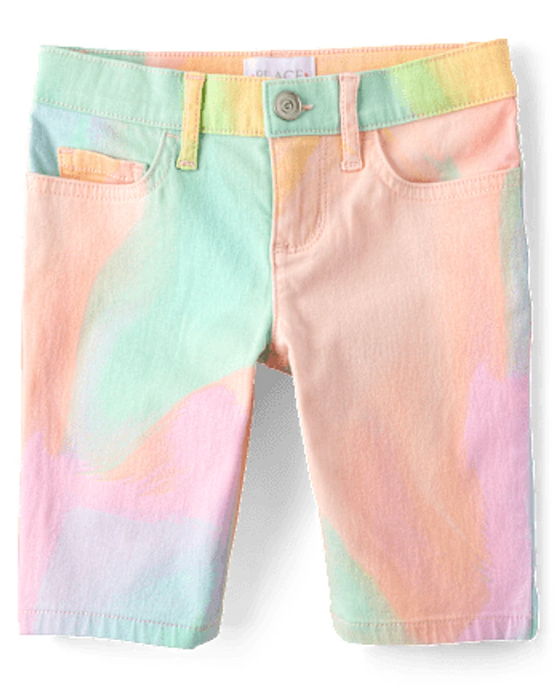 Girls Rainbow Tie Dye Twill Skimmer Shorts